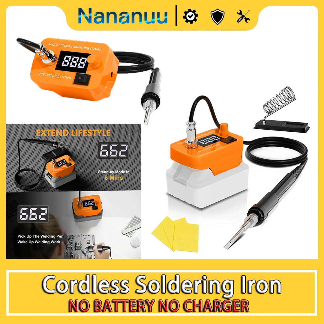 

Электрический паяльник Nananuu для Dewalt, аккумулятор 20 В, 60 Вт, регулируемая температура, ЖК-дисплей, припой, сварочные инструменты, головка паяльника