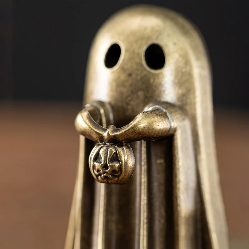 Geister-Räuchergefäß, Räucherstäbchenhalter aus Zinklegierung, Vintage-Bronze-Kürbis für Räucherstäbchen, Goth-Hexen-Schreibtischdeko, Halloween-Geschenk – Detail 2