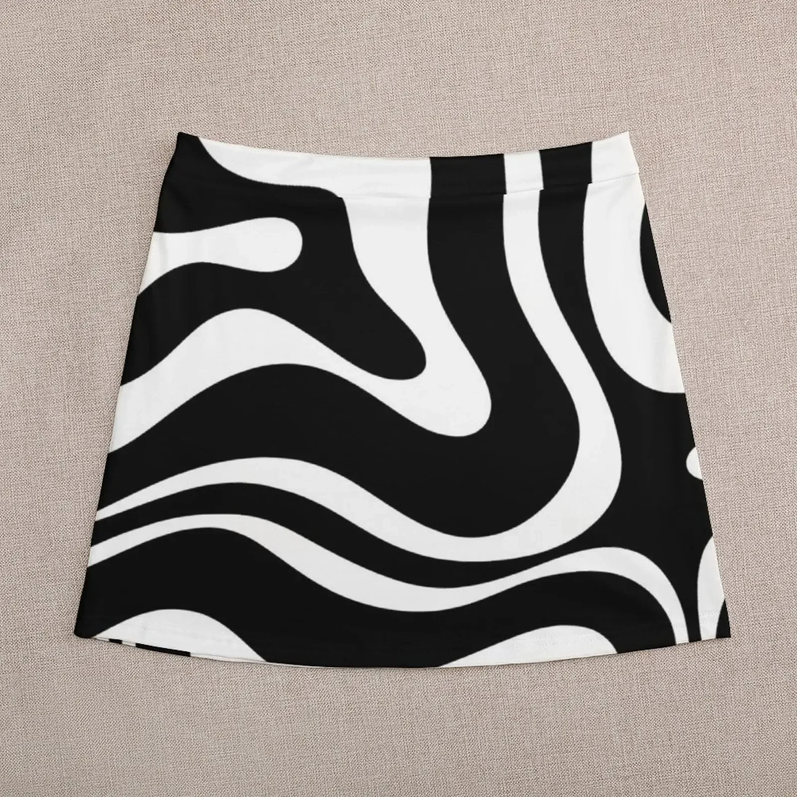 Retro Modern Liquid Swirl Abstract Pattern Square in Black and White Mini Skirt fairy core Women's skirts