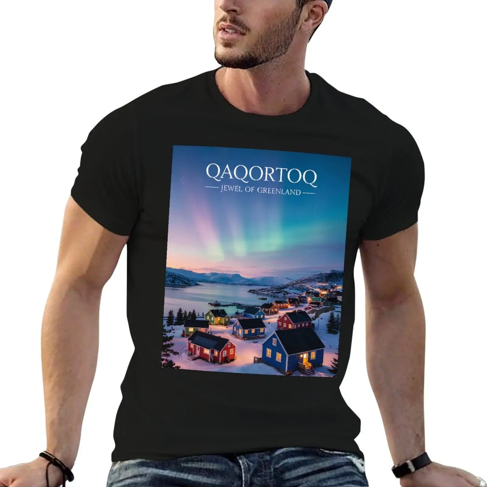 Qaqortoq, joya de Groenlandia. Camiseta con paisaje ártico, camisetas para hombre, camiseta gráfica de algodón para hombre, camisetas divertidas, camiseta de algodón
