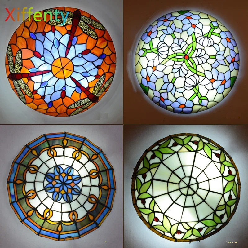 Lightweight Ultra-thin Ceiling Lamp Easy Installation Multi-style Tiffany Stained Glass Ceiling Lamp Living Room Bedroom Lamp