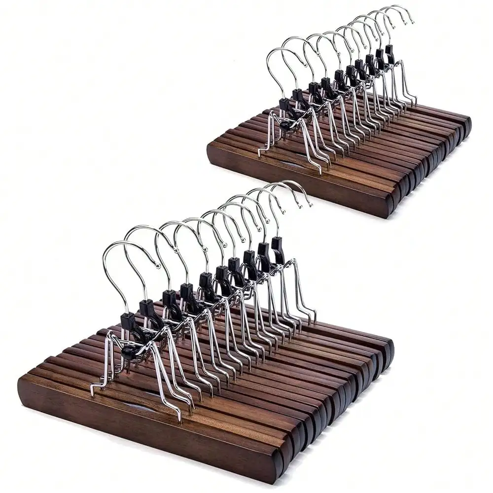 

Nature Smile Wooden Pants Hangers Non Slip Smooth Finish Solid Wood Clamp Skirt Hanger Hair Extension Hangers With 360 Swivel Hook (20Pcs, Retro)
