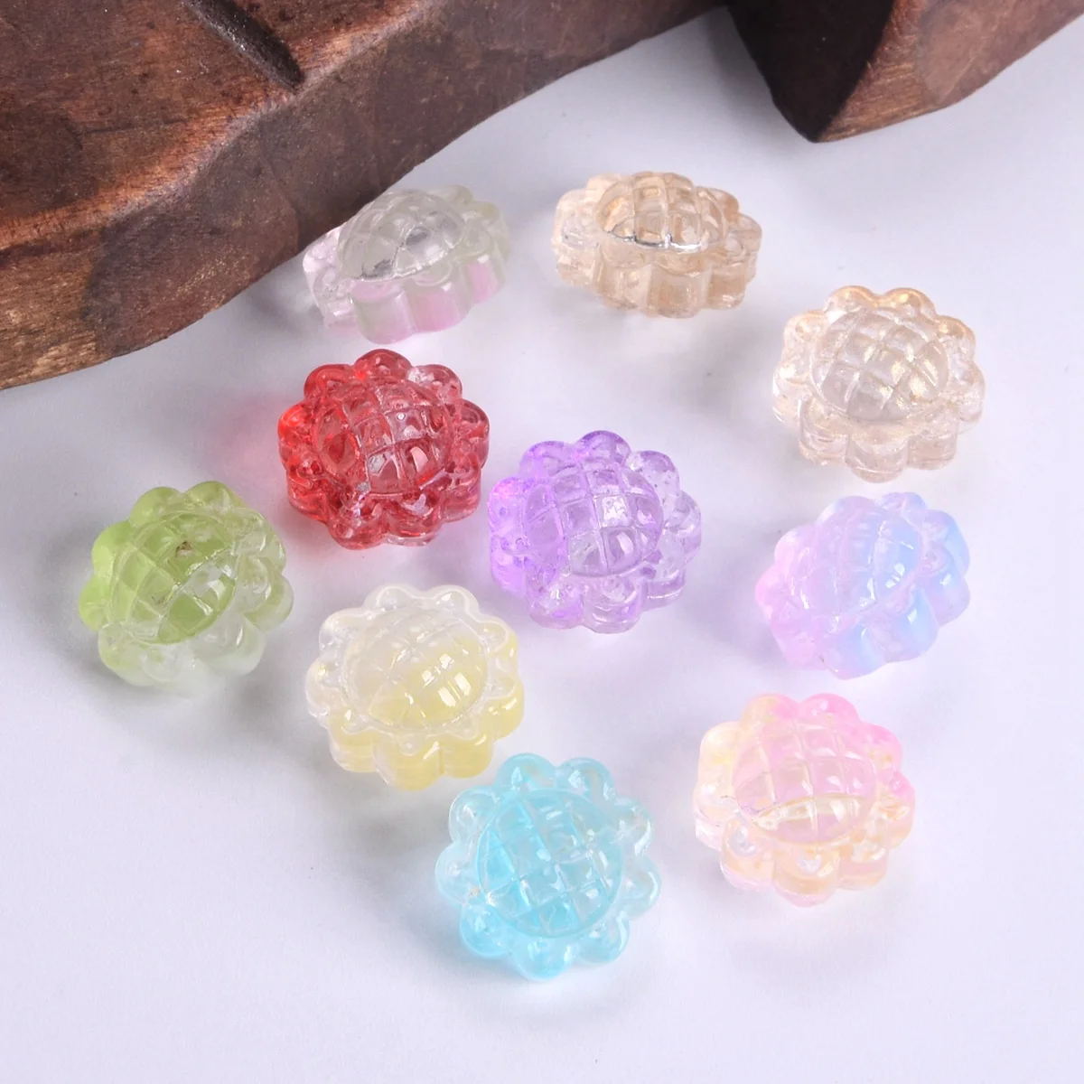 10pcs 15mm Sunflower Shape Handmade Colorful Lampwork Glass Loose Beads For Jewelry Making DIY Findings