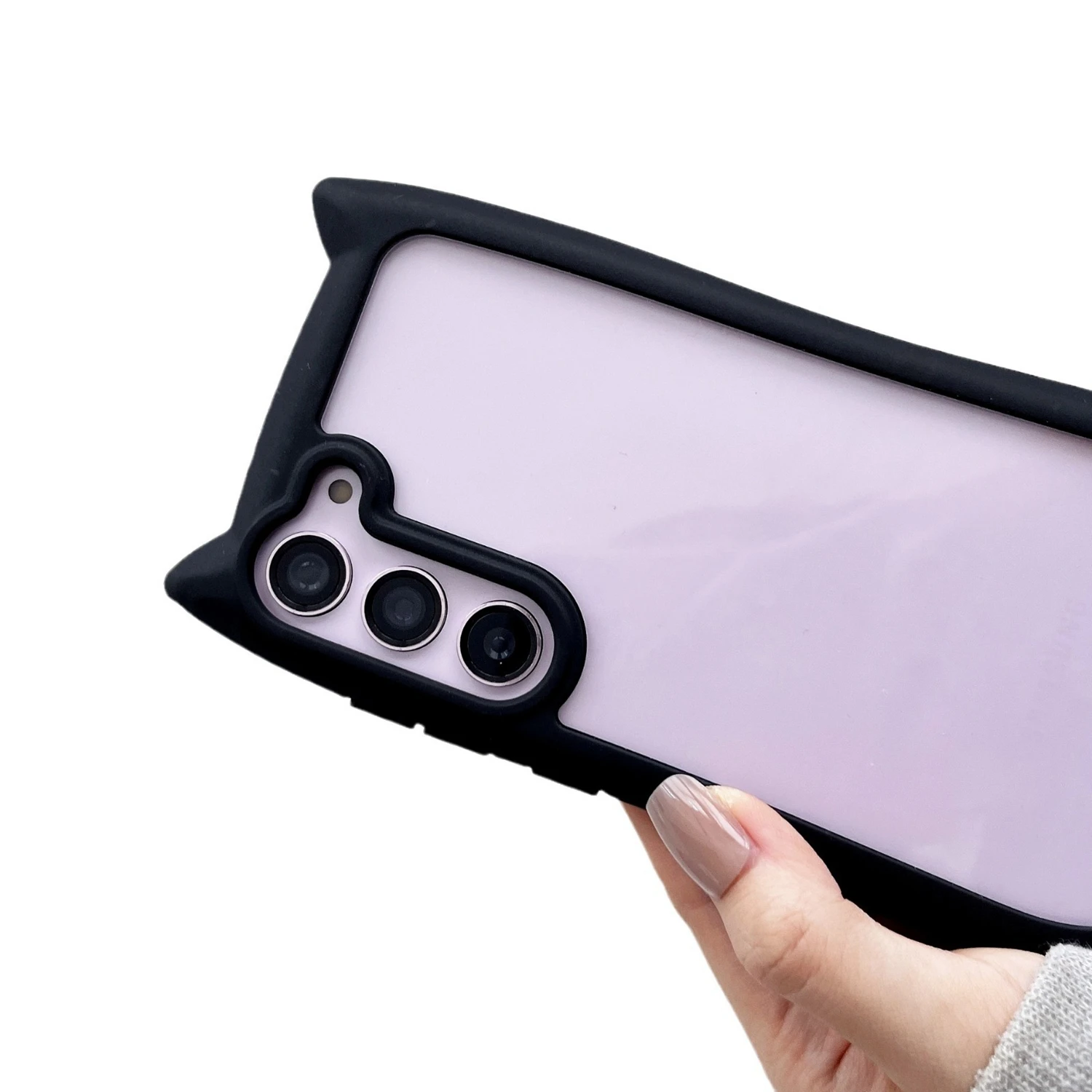 S25plus ins Cute 3D Cat Ear Border Bumper Transparent Case For Samsung Galaxy S25Ultra S25 Cartoon Shockproof Acrylic Back Cover - náhled 3