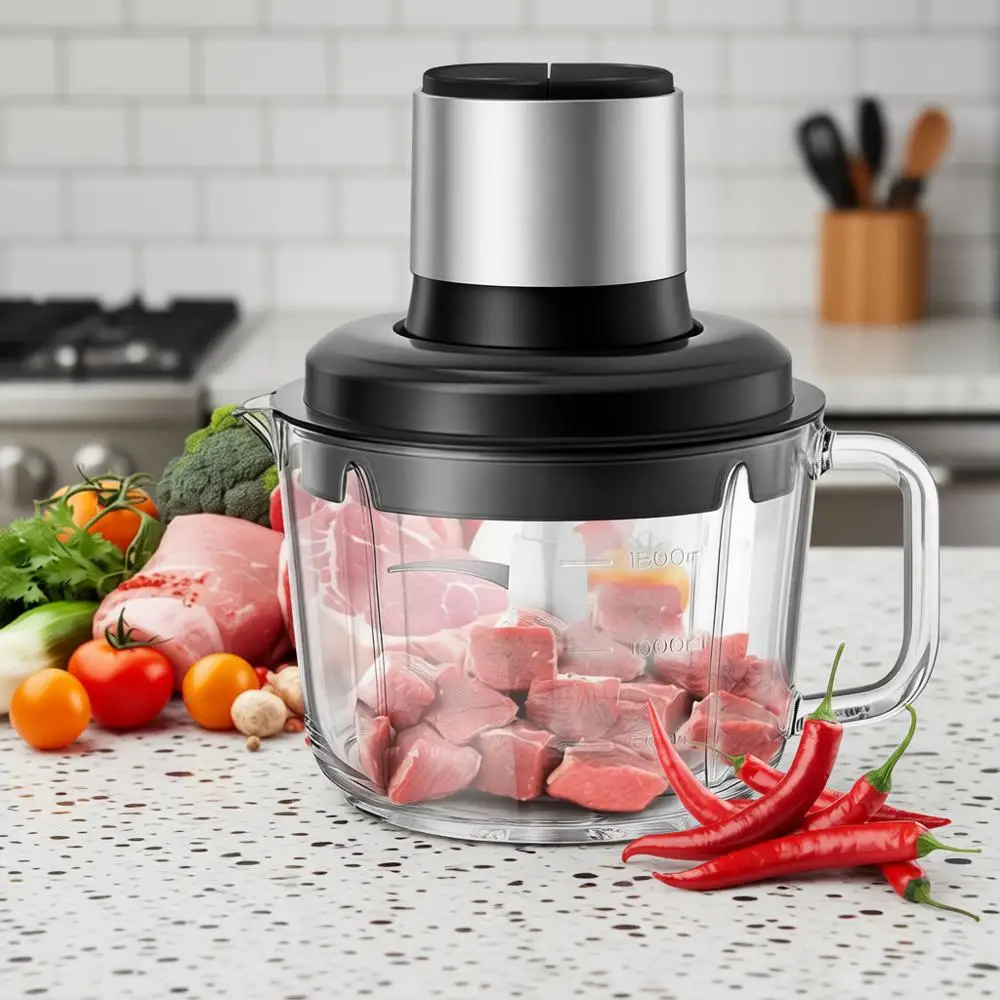 

Электрический измельчитель продуктов с 8-секционными стеклянными чашами объемом 2 л, 4-уровневыми ножами из нержавеющей стали без отверстий, 2 скоростями и мощностью двигателя 400 Вт.