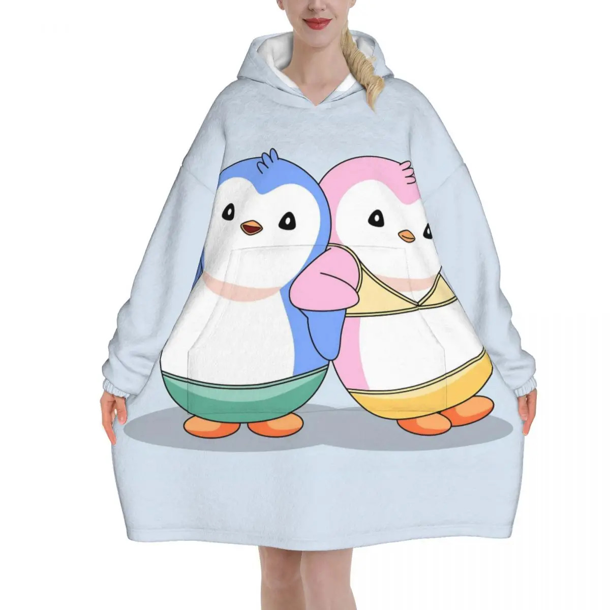 Pudgy Penguin Oversized Blanket Hoodie Sweatshirt Long Fleece Hooded Wearable Blanket with Large Pocket for Women Men