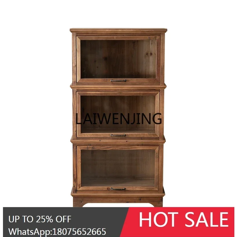 retro old dining side cabinet living room against the wall wabi sandy wind multi-function up-turn door display locker