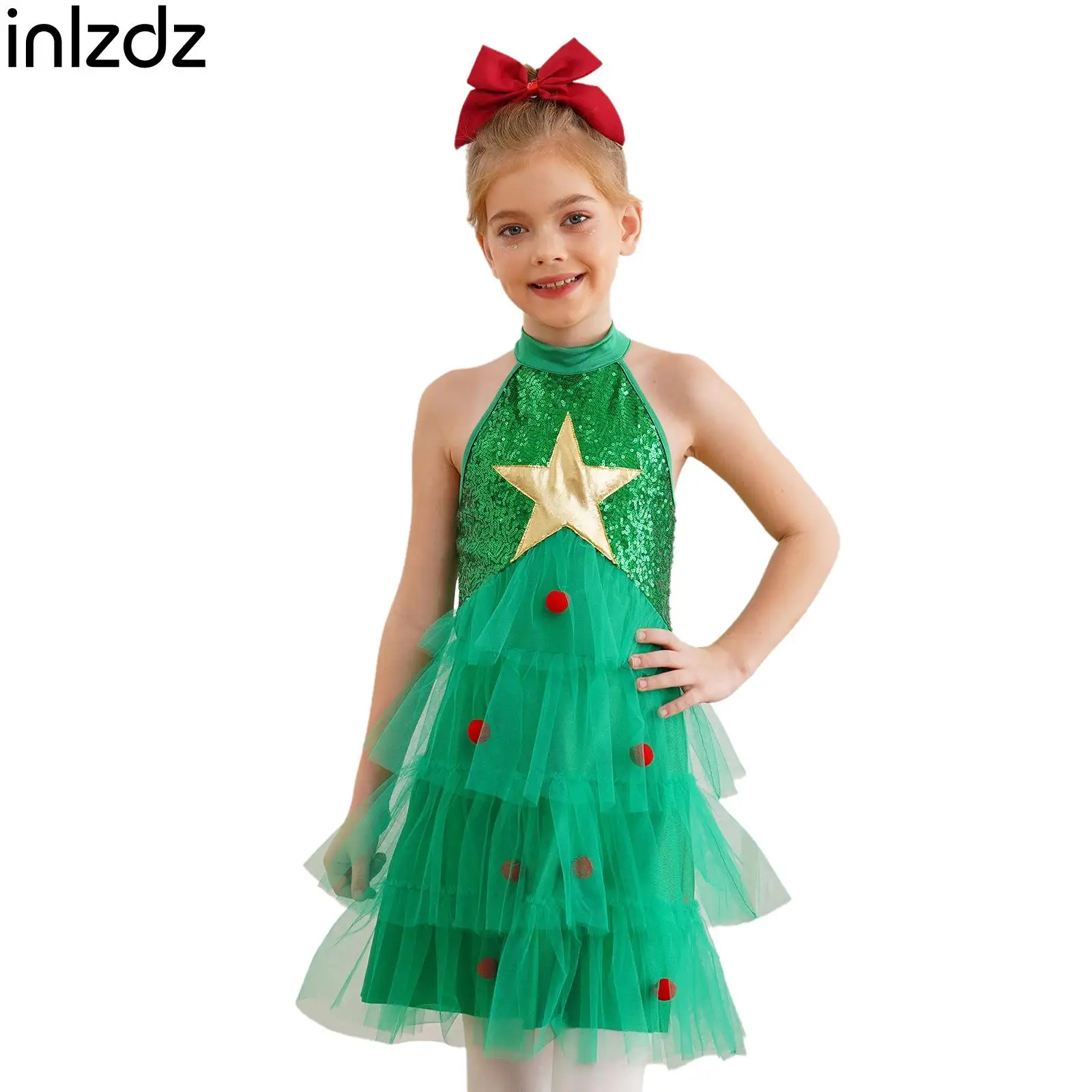 

Kids Girls Christmas Dresses Costume Sleeveless Tiered Tutu Dress Sequins Mesh Dress Xmas Party Dress Dance New Year Party Dress