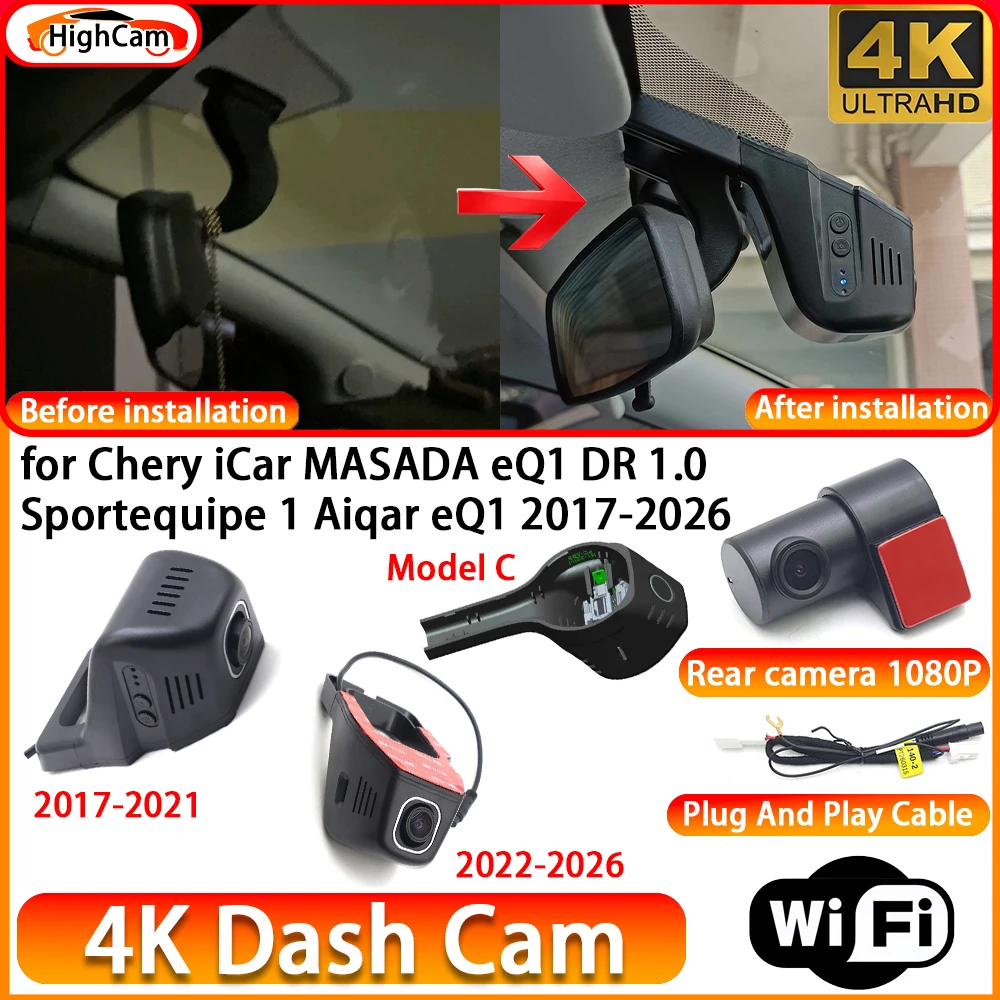 for Chery iCar MASADA eQ1 DR 1.0 Sportequipe 1 Aiqar eQ1 2017-2026 OEM 4K DVR Dash Cam Front Rear Camera WiFi Video Recorder