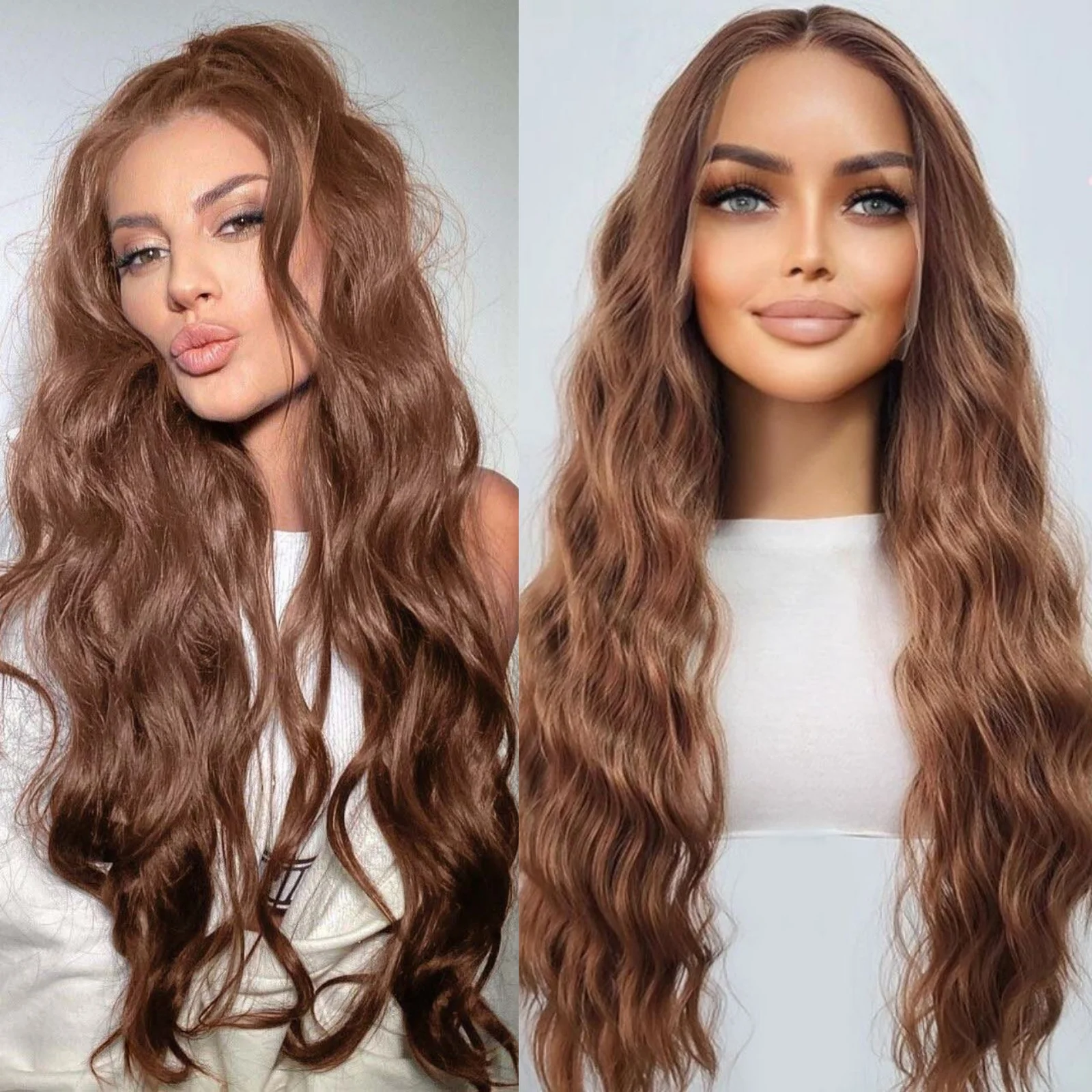 

Brown Wig Deep Wave Synthetic Lace Front Wig Glueless Brunette Long Curly Light Brown Colored Hair Lace Frontal Wigs for Women