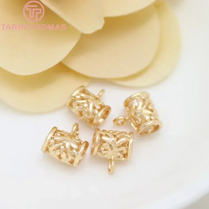 (2448)6PCS 9x11MM 24K Gold Color Plated Brass Large Hole Charms Connector High Quality Diy Jewelry Accessories