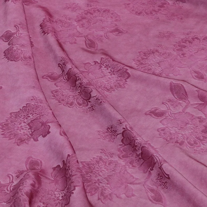 

Dirty rose pink pattern Sambo satin jacquard fabric and cold dyed designer