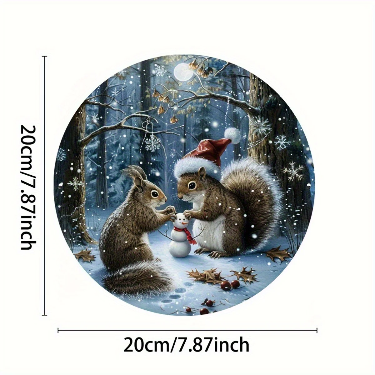 مسطح ثنائي الأبعاد، قطعة واحدة من لافتة الألومنيوم العتيقة - فن جداري لمشهد الشتاء على شكل سنجاب عيد الميلاد، ديكور معدني ريفي مقاس 8 × 8 بوصة للداخلية/الخارجية #3