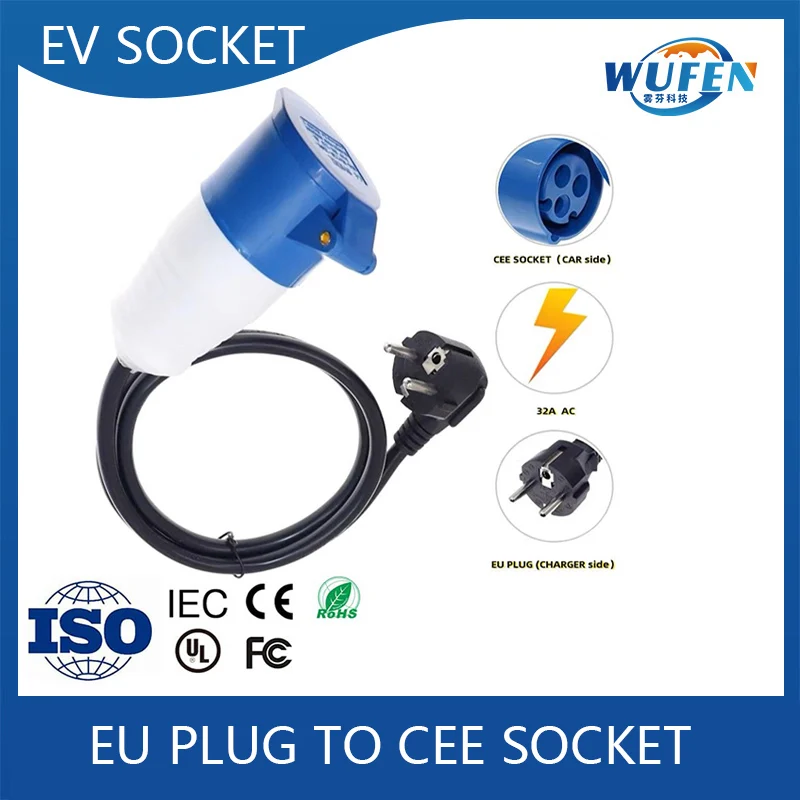 

32A CEE Socket EV Charger Connector EVSE Schuko Plug UK Plug to CEE Socket for Electric Vehicle Car Charger Station Type 2