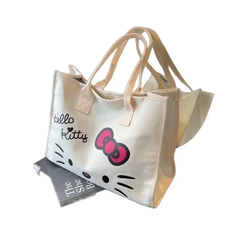 حقيبة سفر محمولة هالو كيتي بكتف واحد، حقيبة ملكة جمال لطيفة جديدة ذات سعة كبيرة، حقائب مطبوعة من القماش للمرأة