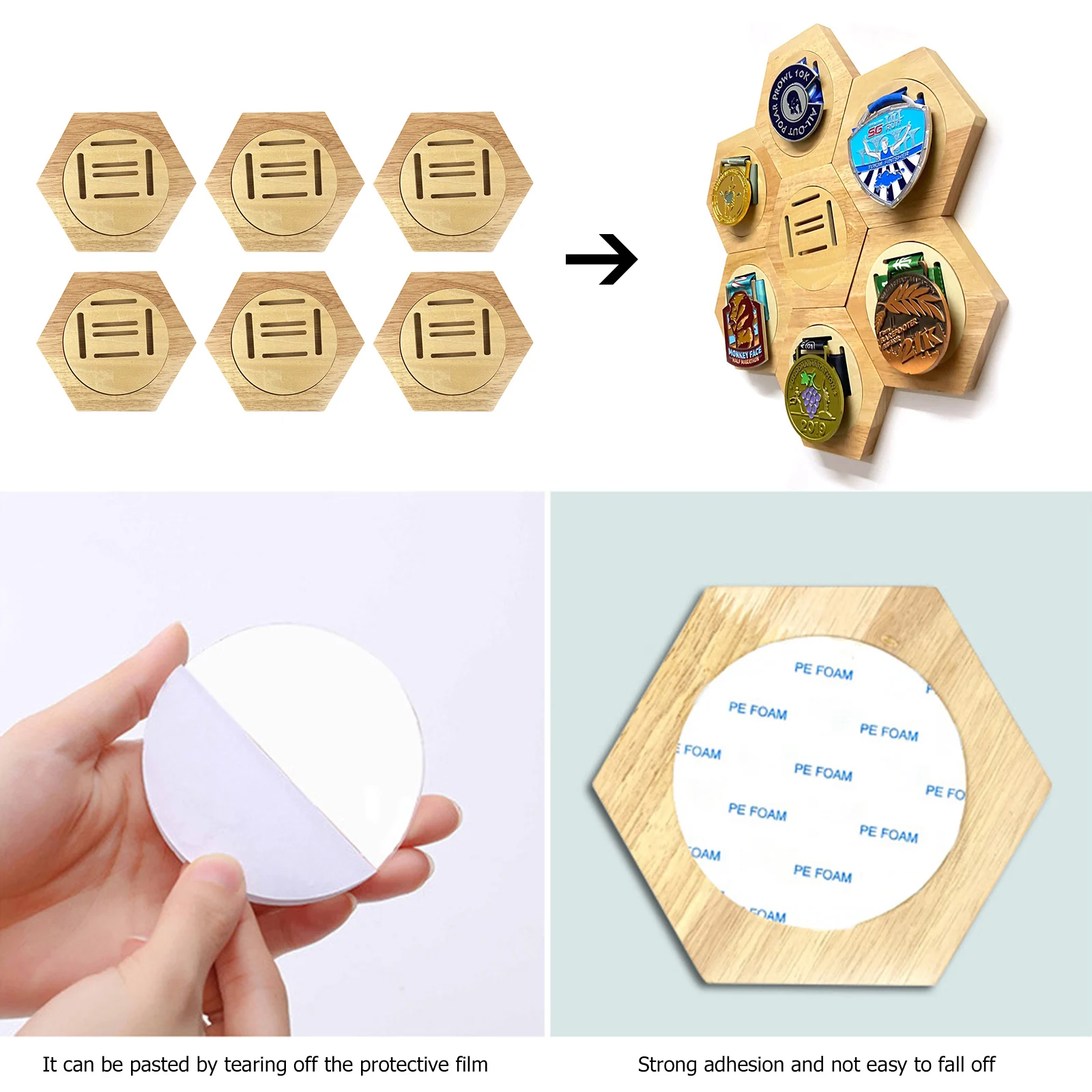 1-10Pcs Wooden Medal Display Racks Hexagonal Honeycomb Combination Medal Storage Box Honor Commemorative Display Home Wall Decor view 5