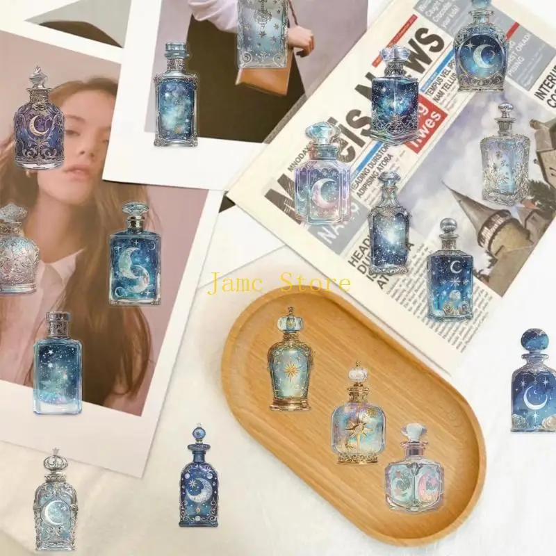 LX0B Pack of 50 Moon Phase Bottle Stickers مادة حيوان أليف مقاوم للماء لزخرفة حالة هاتف الجيتار