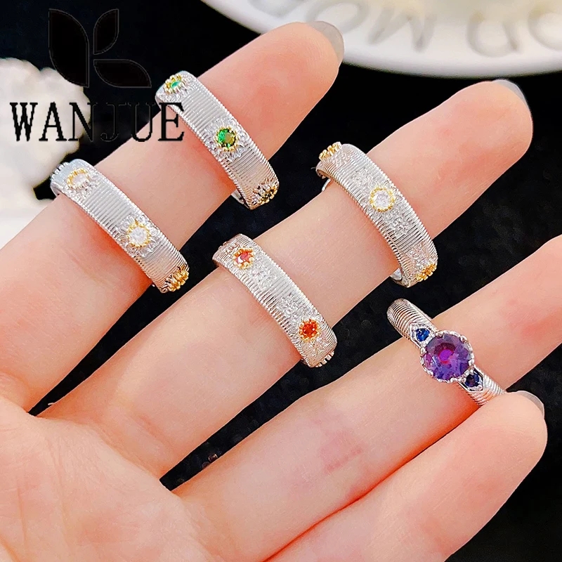 Women's fashion jewelry Italian woven gold brushed craftsmanship palace style daisy ring female niche design simple pinky ring