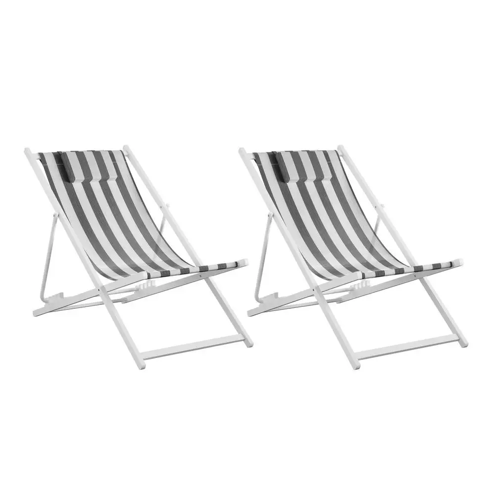 

Folding Beach Chair Set 2 Pack Lightweight Adjustable Recline Weather-Resistant Outdoor Lounger Poolside Camping Chairs
