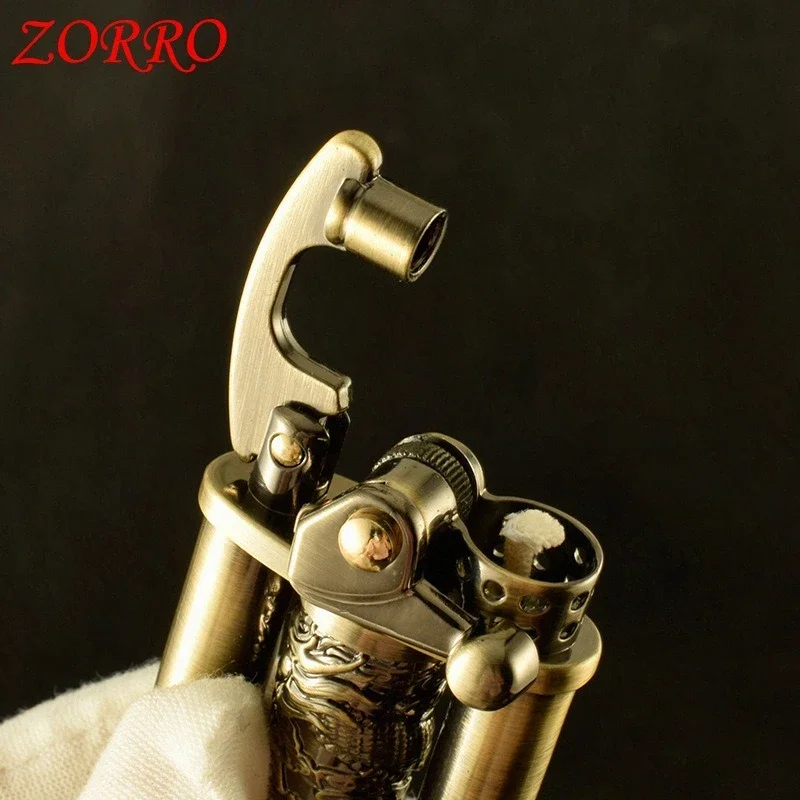 ZORROBrassArm Ignition Windproof Cotton oil Lighter Embossed Dragon Pillar High end Gift Lighters Smoking Accessories Collection