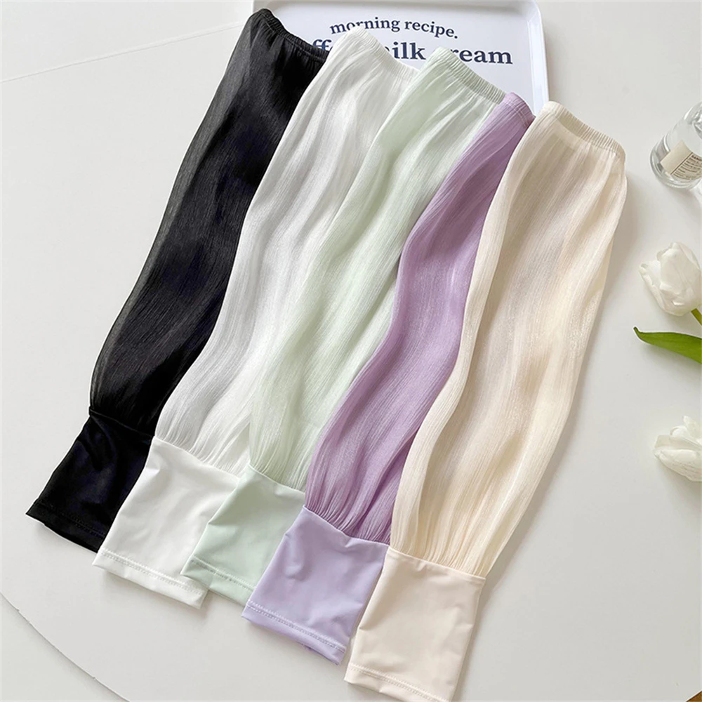 New Ice Silk Long Sleeves Sunscreen Loose Arm Sleeves UV Sun Protection Summer Women Gloves Outdoor Cycling Golf Cool Arm Cover
