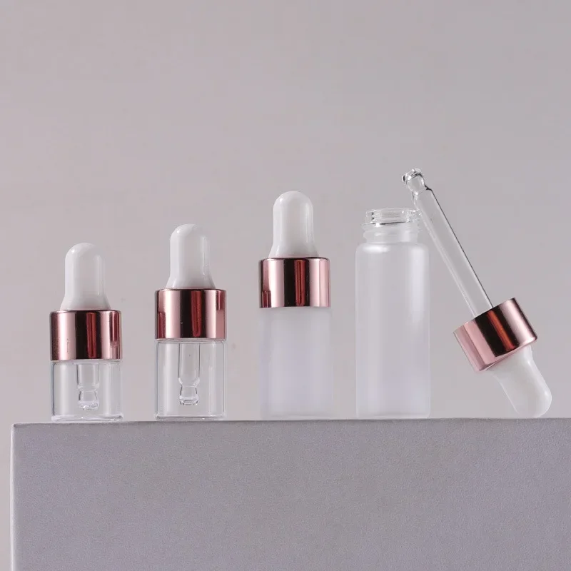 1ml 2ml 3ml Empty Portable Frosted Glass Dropper Bottle Rose Gold Cap Travel Essential Oil Perfume Refillable Vial DropperBottle