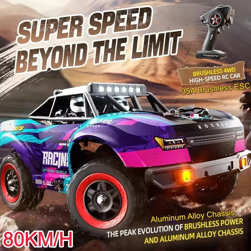 80KM/H Brushless 1:18 Electric High Speed Remote Control Truck 2.4G 4WD Metal Off Road 3 Speed Headlights Racing Drift RC Car