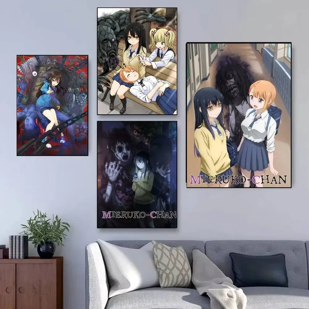 Affiche de dessin animé Mieruko-chan, autocollant en papier imperméable, décoration murale pour café, Bar, salle