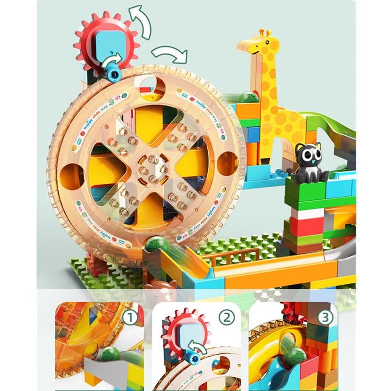 Big Marble Run Rolling Ball Gear Wheel Giraffe Spiral Funnel Elephant Slide Race Track Special Parts Compatible Large Accessory