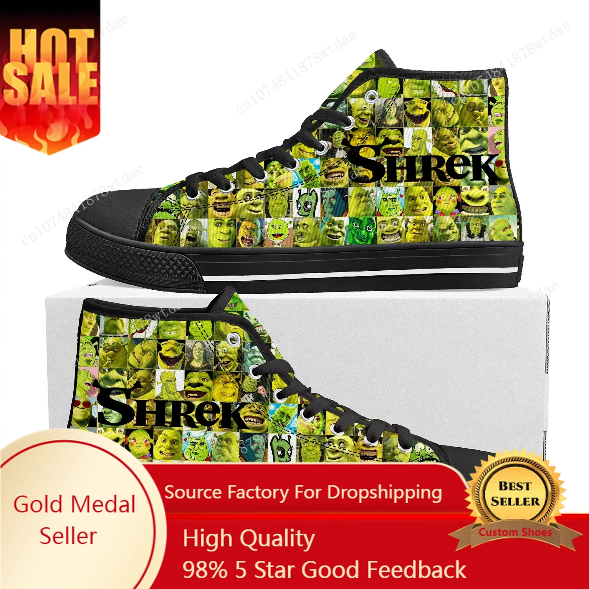 S-Shrek High Top Sneakers Mens Womens Teenager High Quality Canvas Sneaker Anime Cartoon Comics Manga Casual Custom Made Shoes