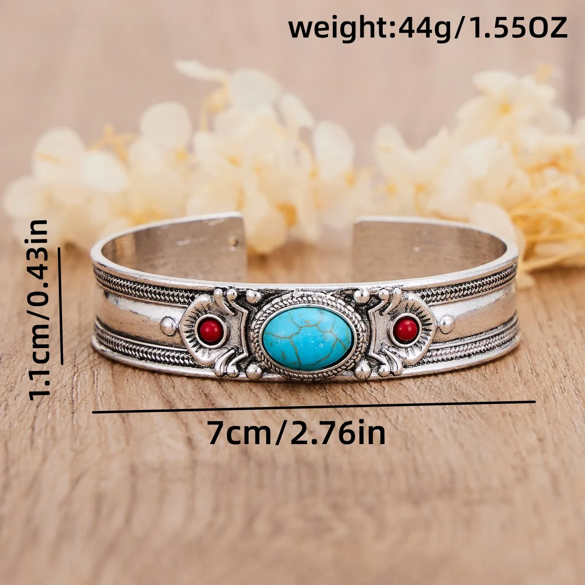 Bohemia Oval Blue Stone Cuff Bracelet For Woman Hand Accessories Vintage New Ladies Jewelry Open Bracelet