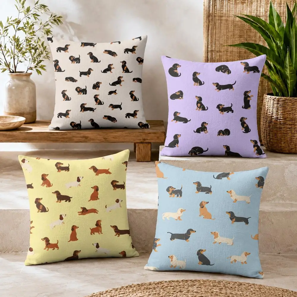 Chic Dachshund Cushion Cover Short Plush Soft Double-Sided Printing Pillow Case Cozy Sofa Bedroom Home Decor Gift