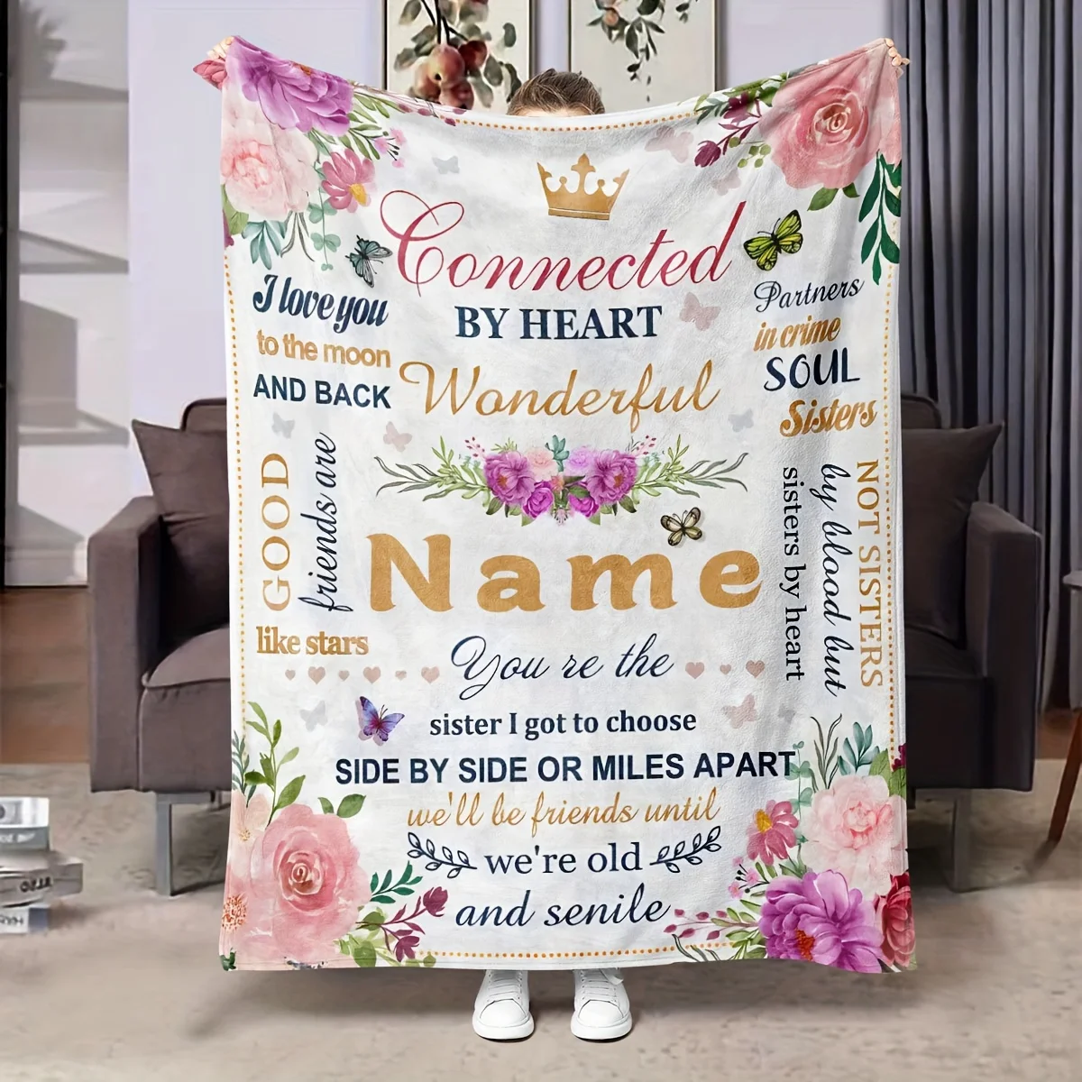 Personalized Custom Name Sister Blanket Soft Envelope Pattern Versatile for Sofa Bed Travel Ideal for Christmas Birthday Gifts