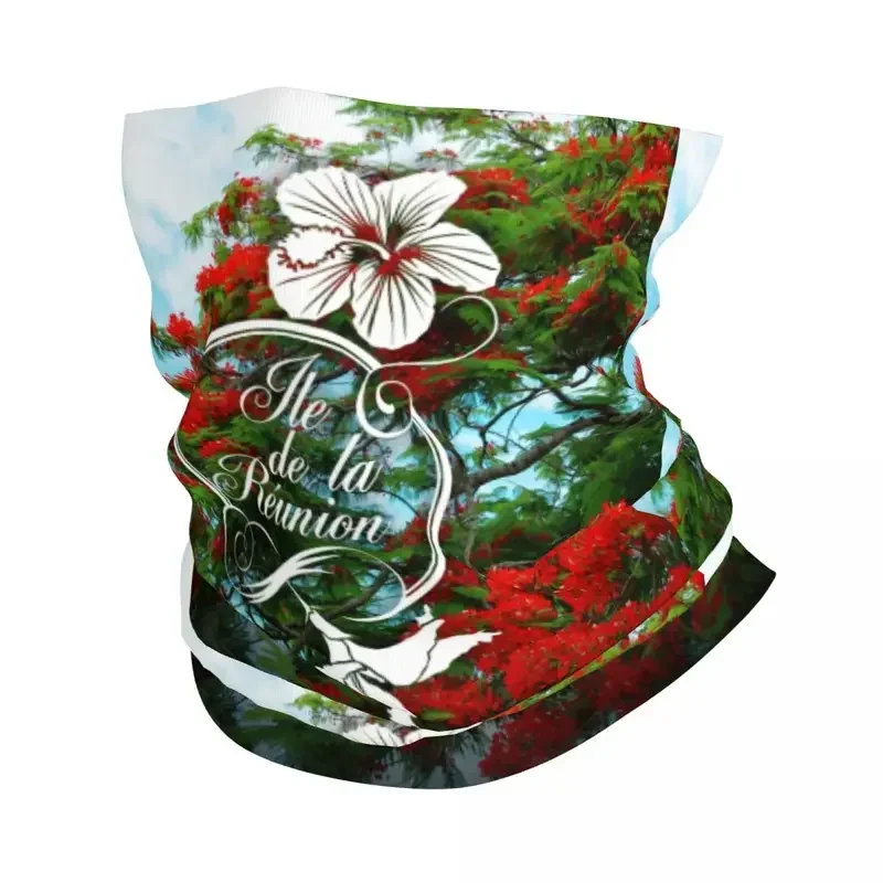 974 Reunion Island Flamboyant Hibiscus Bandana Neck Gaiter Windproof Face Scarf Cover Flowers Pattern Headwear Tube Balaclava