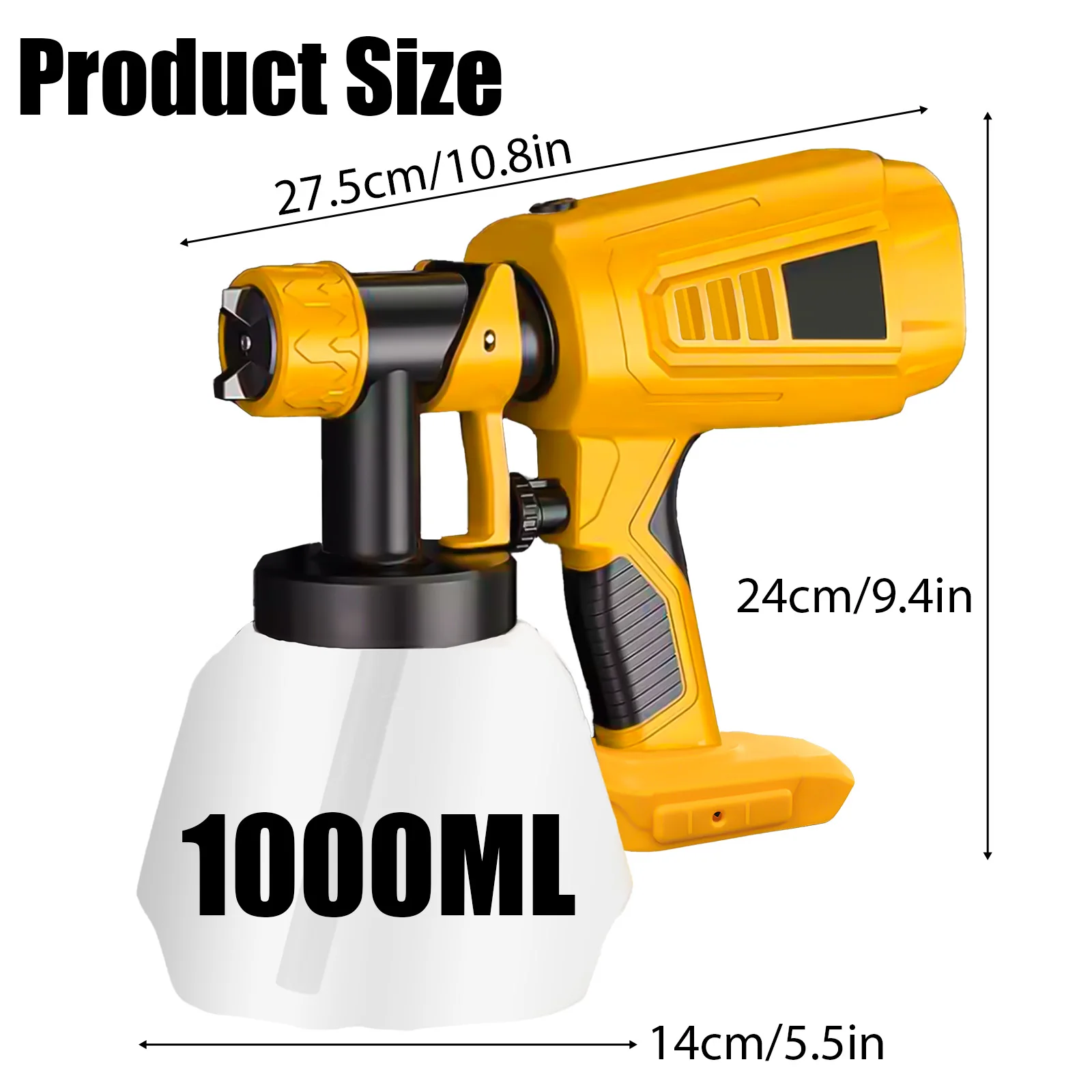 무선 페인트 분무기, Dewalt 배터리가 포함된 페인트 스프레이 건, 가정 및 정원용 1000ml 전기 페인트 건(도구만)