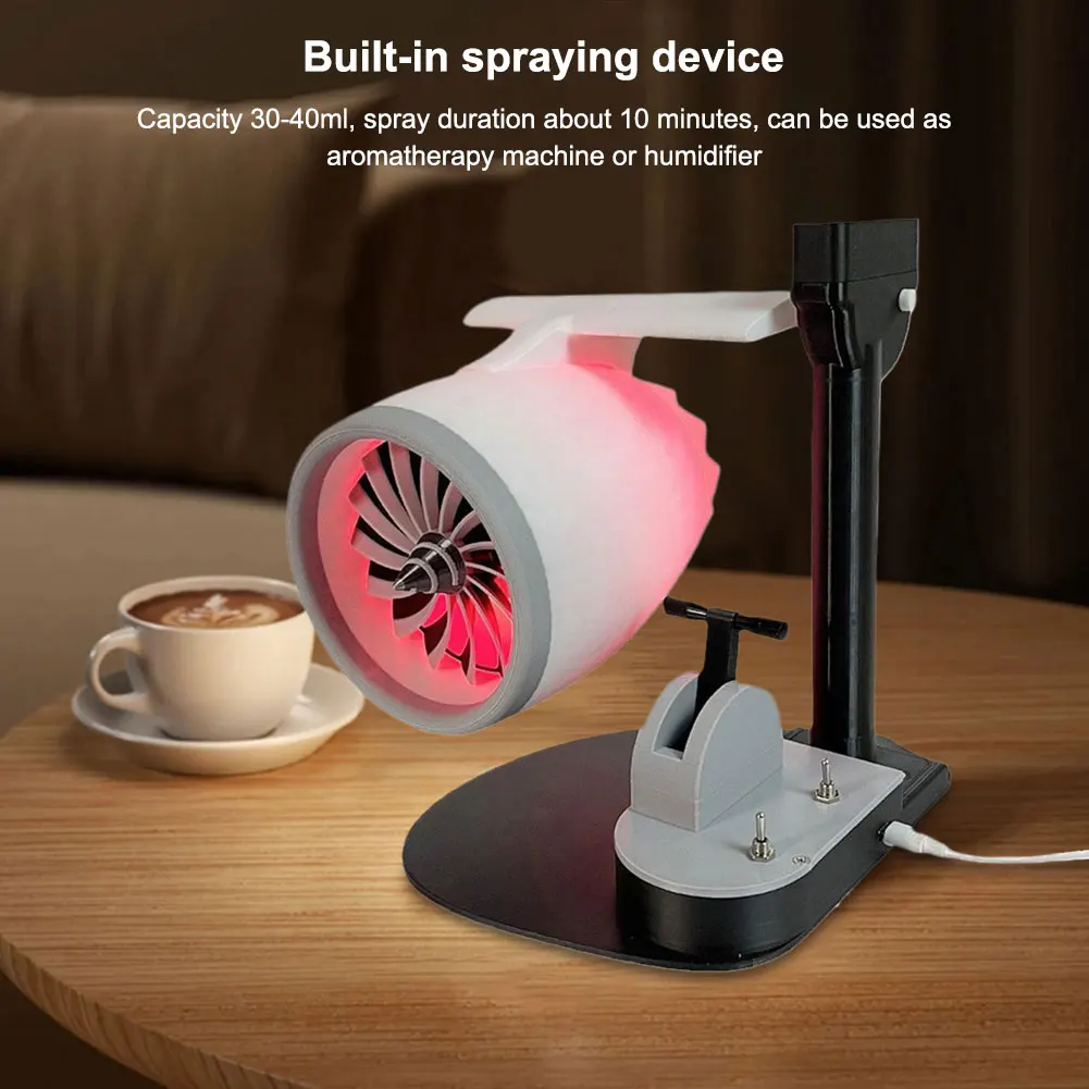 Creative Desktop Turbofan with Humidifier & Light Engine Model JetFan 3D Printed Exquisite Toy for Home Office