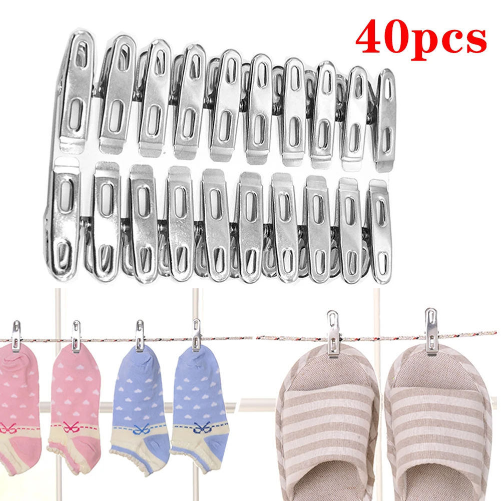 40Pcs Rvs Clips Kleding Fotopapier Peg Pin Wasknijper Craft Clips Woondecoratie Metalen Clip Set Huishoudelijke Opslag