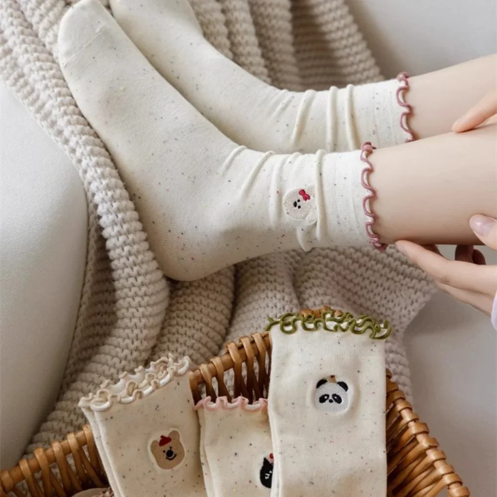 لينة فضفاضة الفم Sokken التطريز الباندا الكلب القط الأرنب الدب الجوارب للفتيات العقص مكدسة الموتير Selvedge #4