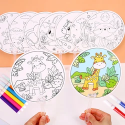5/10pcs Graffiti Fan Paper Handmade DIY Material Party Favors Cartoon Animal Pattern Children Day Festival Gathering Gifts TMZ
