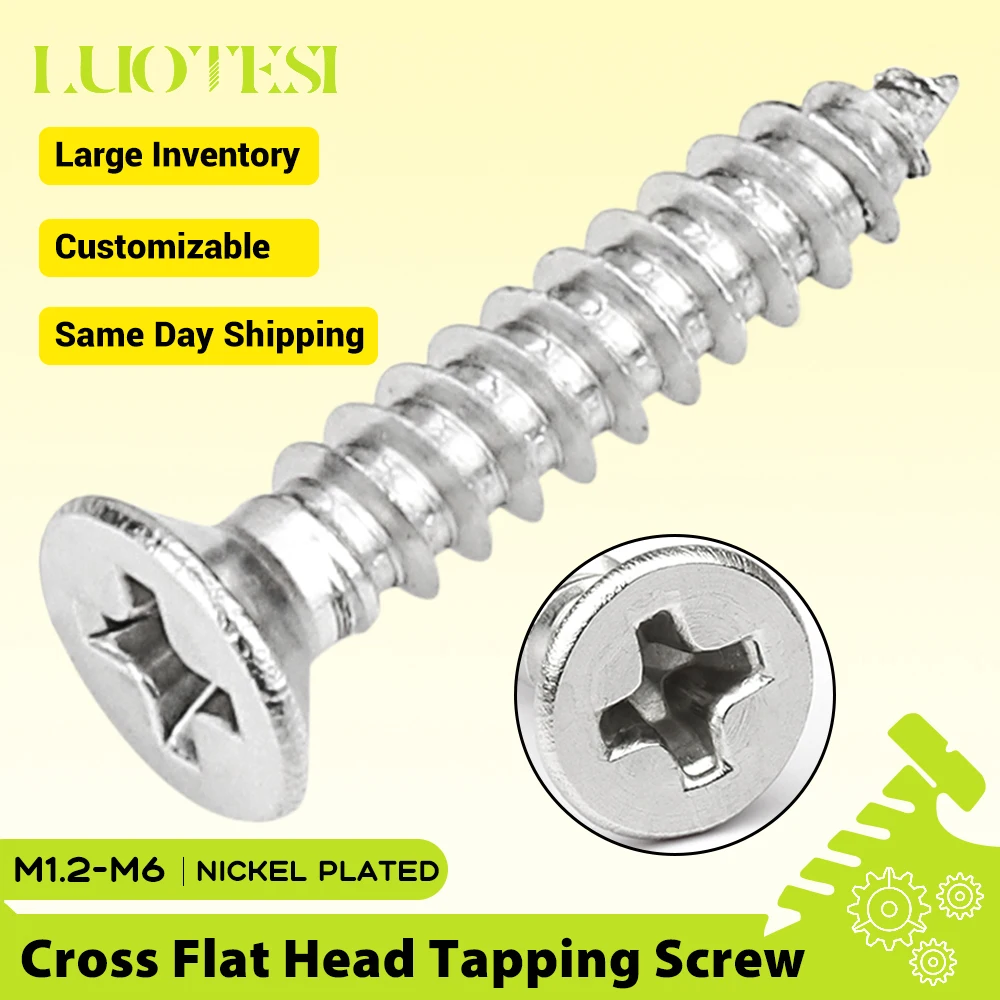 Phillips Countersunk Flat Head Self-tapping Screw Nickle Plated M1 M2 M3 M3.5 M4 M5 M6 Cross Flat Head Screws for Wood Furniture