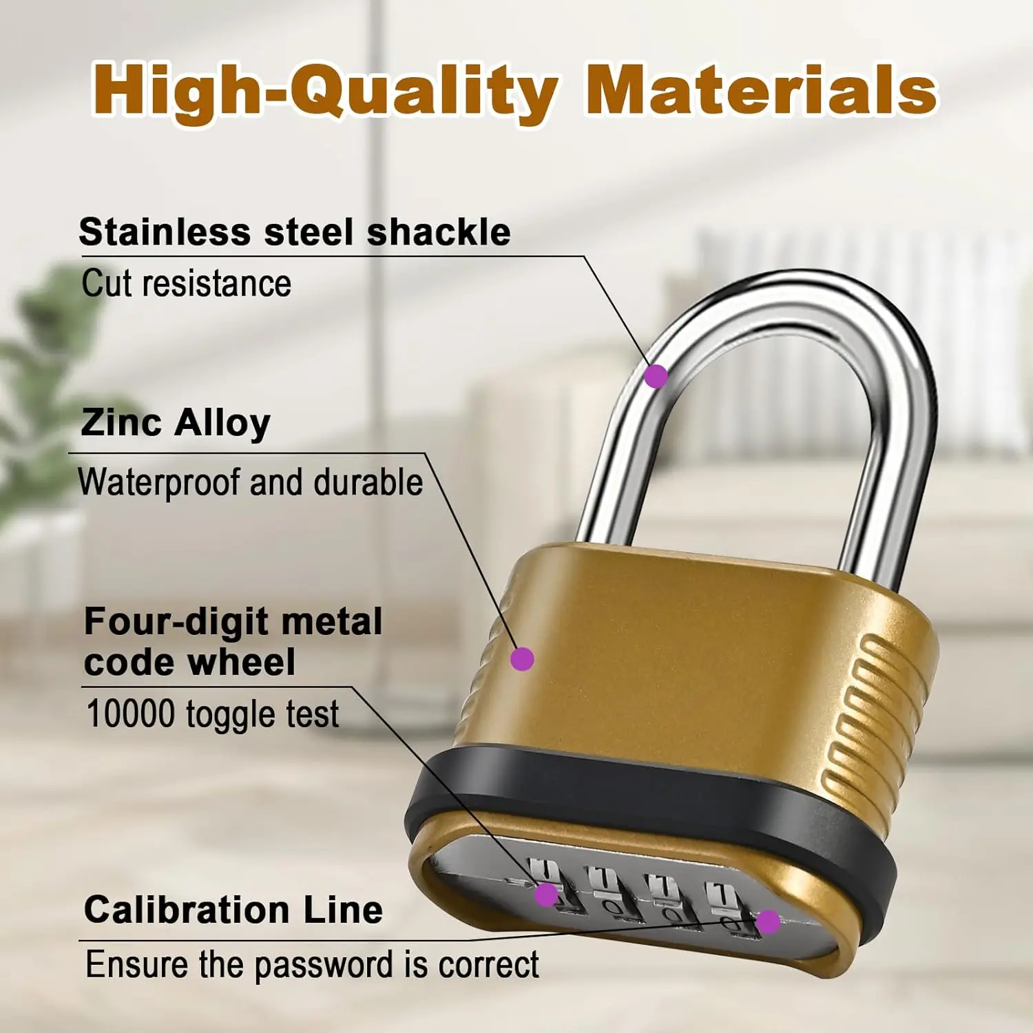 Combination Lock | 4-Digit Heavy Duty Combo Lock - 26.5mm Outdoor Waterproof Combination Padlock for Outdoor Fence, Locker, Gym