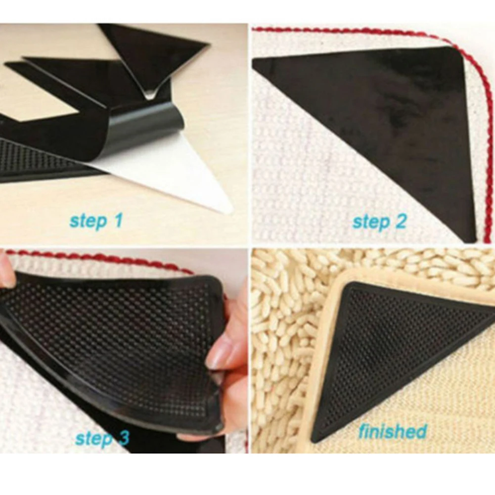 

4Pcs /Set Hot 2018 New Pro Carpet Mat Exquisite Grips Mat Non-Slip Rubber Rug Silicone Washable 15*7.5cm Black