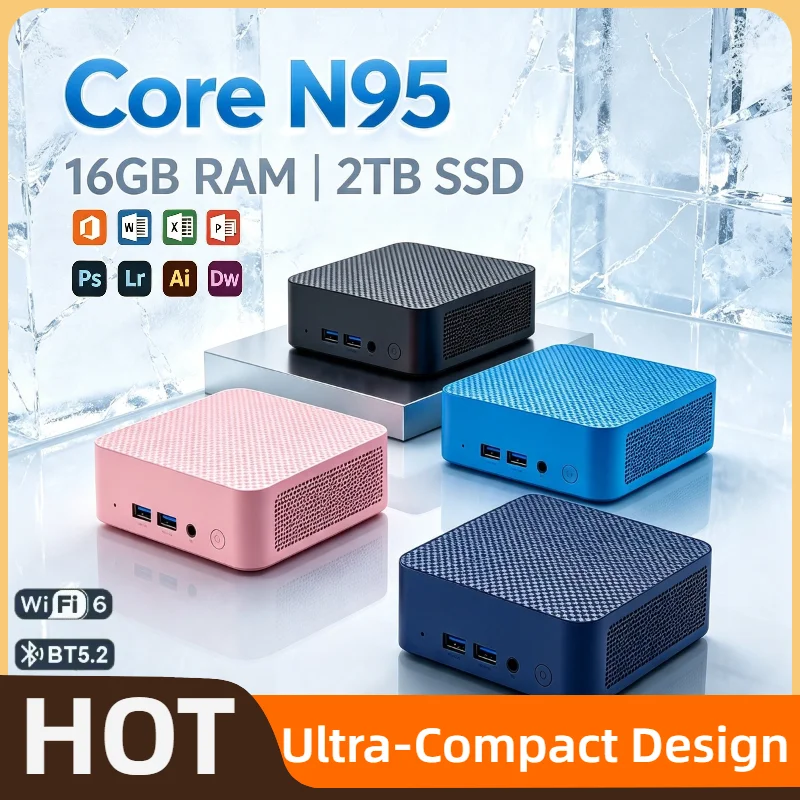 Core N95 Portable Mini PC 16GB DDR4 2TB M.2 NVMe SSD Triple 4K Display WiFi6 BT5.2 Silent Cooling Office Home Max Pro