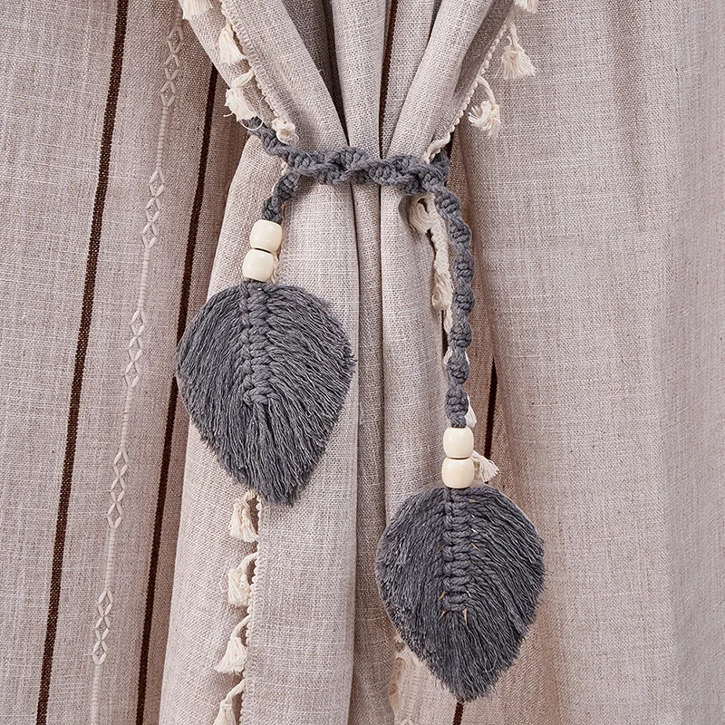 

Handwoven Curtain Tie Backs, Leaf Pattern Cotton Rope Tassel for Window Blinds and Drapes