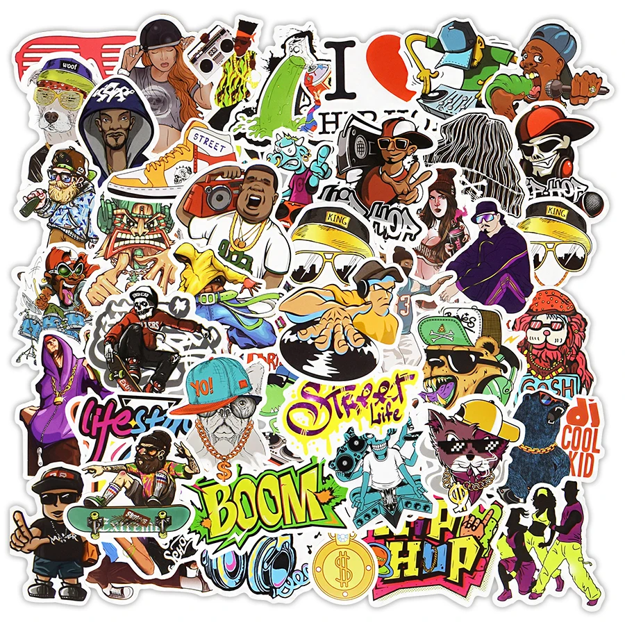 50 PCS Hip Hop Sticker Cool DJ Rap Stickers Decal Graffiti Rock Vinyl Stickers Pack for Kids DIY Bike Laptop Skateboard Stickers