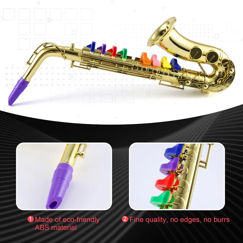 Saxophone Simulation Toy Props for Children, 8 teclas coloridas, mini musicais, instrumentos de sopro, festa de aniversário