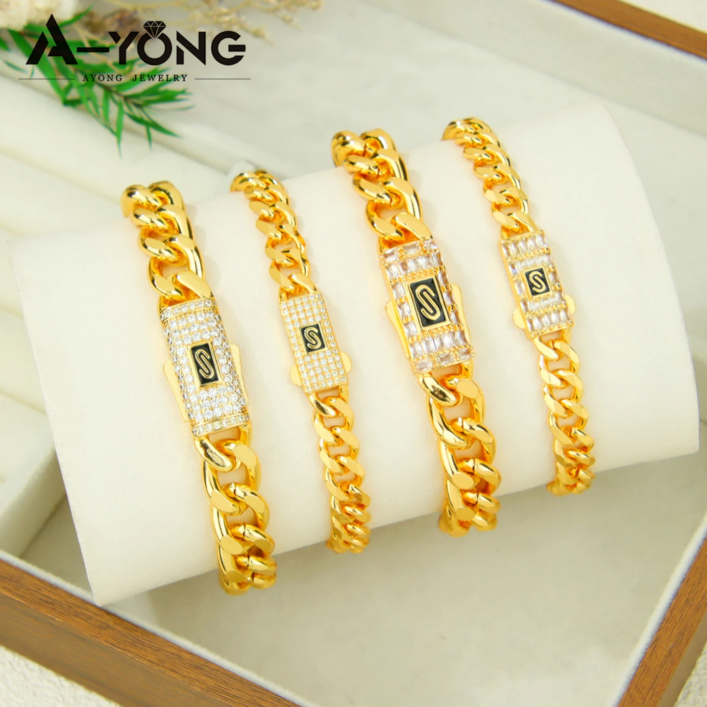 Italienisches Zirkonia Hip-Hop Armband 21k Vergoldet Dubai Punk Kubanisch Verstellbare Armbänder Arabische Muslimische Frauen Event Party Schmuck – Detail 1