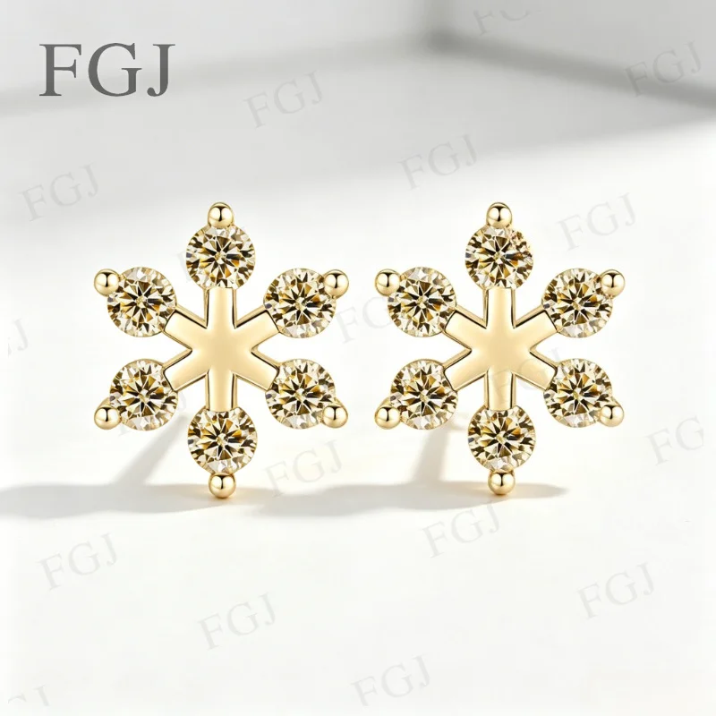

S925 Sterling Silver Snowflake Ear Stud D Color Moissanite Earrings Black/Champagne for Woman Anniversary Fine Jewelry Gift