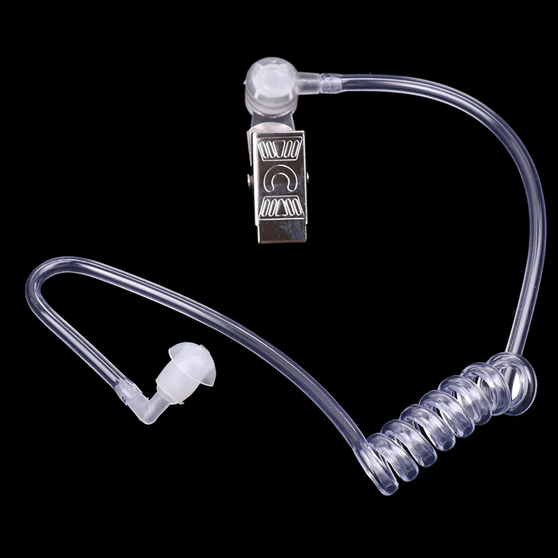 Universal Replacement Transparent Coil Acoustic Air Tube Earplug With Metal Clip For TwoWay Radio Walkie Talkie Earpiece Headset