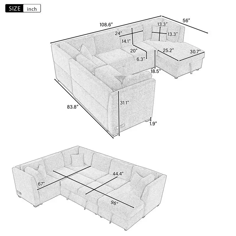 U-Shaped Sectional Sofa 108.6